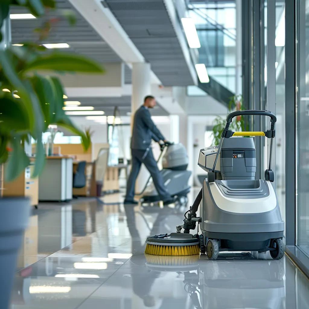 Professional cleaning team using advanced equipment in a modern office, highlighting the importance of deep cleaning
