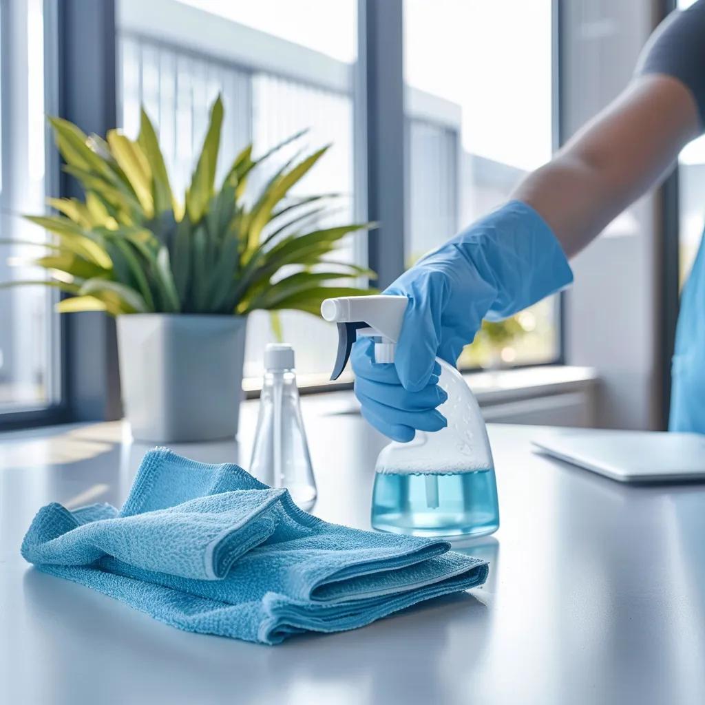 Demonstration of sustainable cleaning practices in an office environment