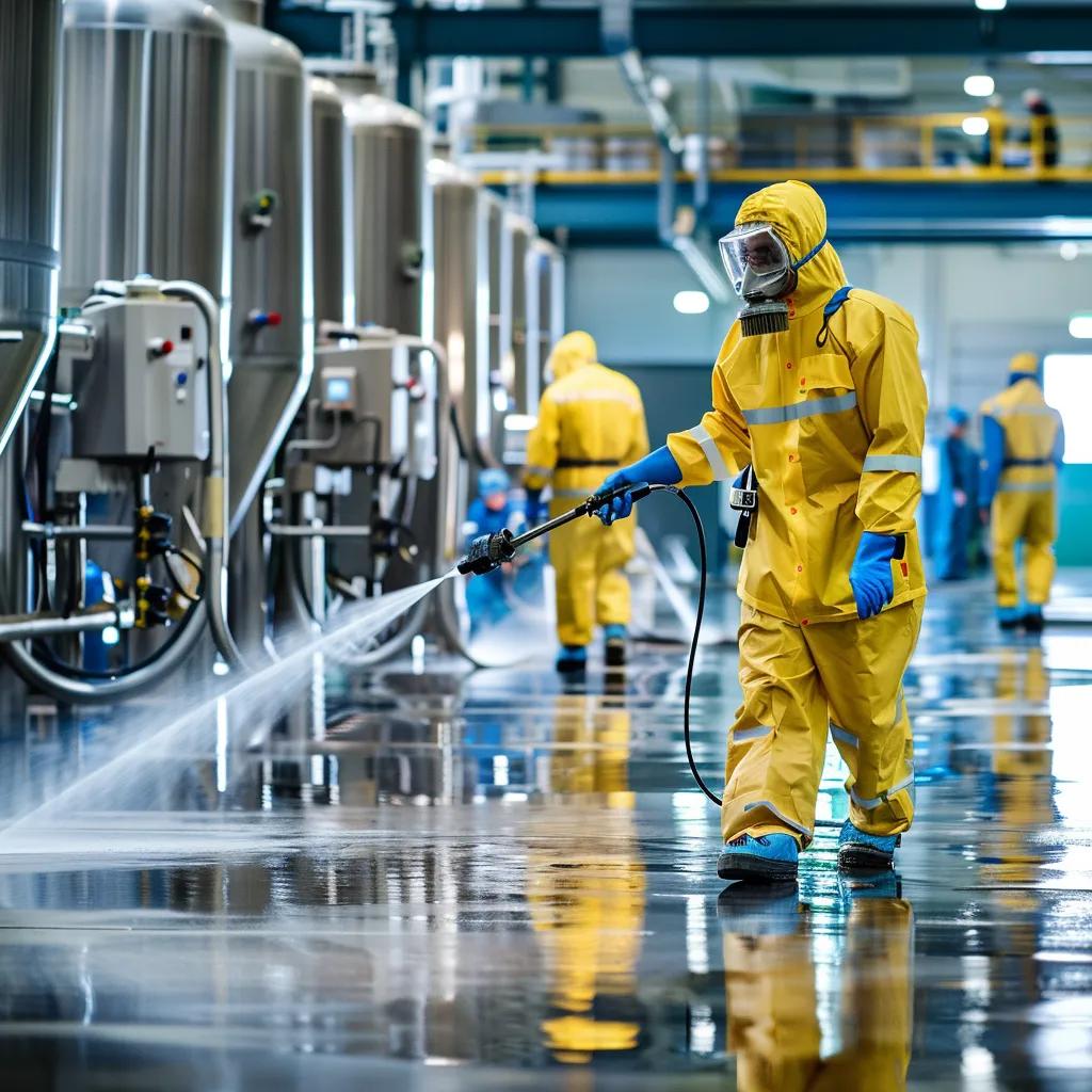 Industrial cleaners using advanced equipment in a manufacturing facility