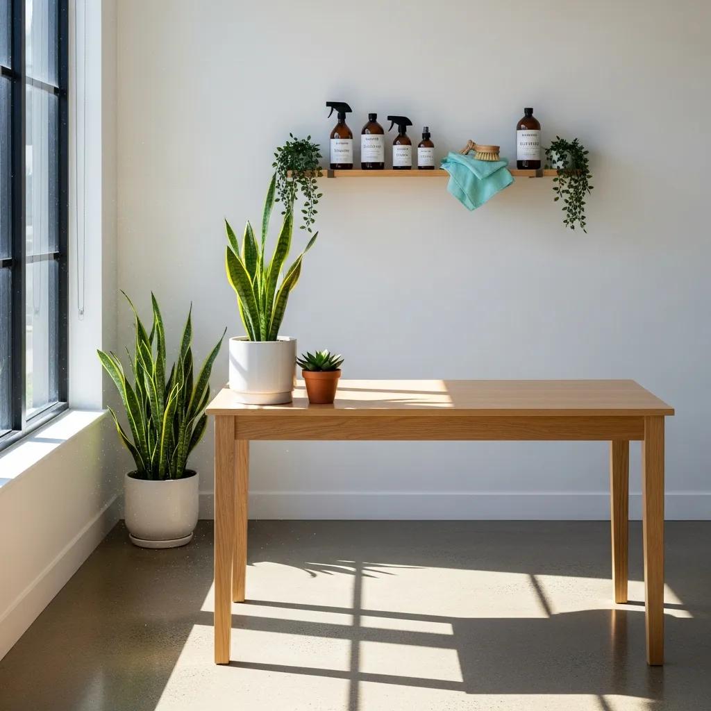 Eco-friendly office space highlighting green cleaning products and a healthy work environment