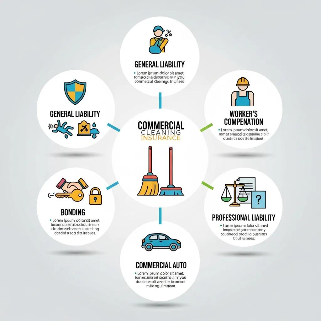 Graphic showing icons for common insurance types relevant to cleaning services