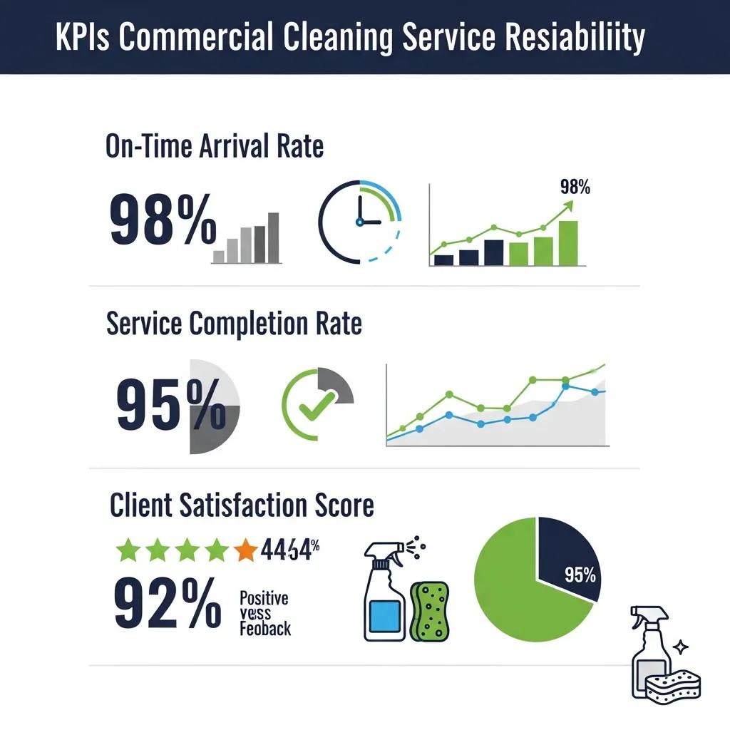 Simple chart of key performance indicators used to measure service reliability in commercial cleaning