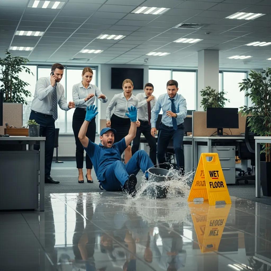 Example of a slip-and-fall in a commercial space showing a potential risk from uninsured cleaning work
