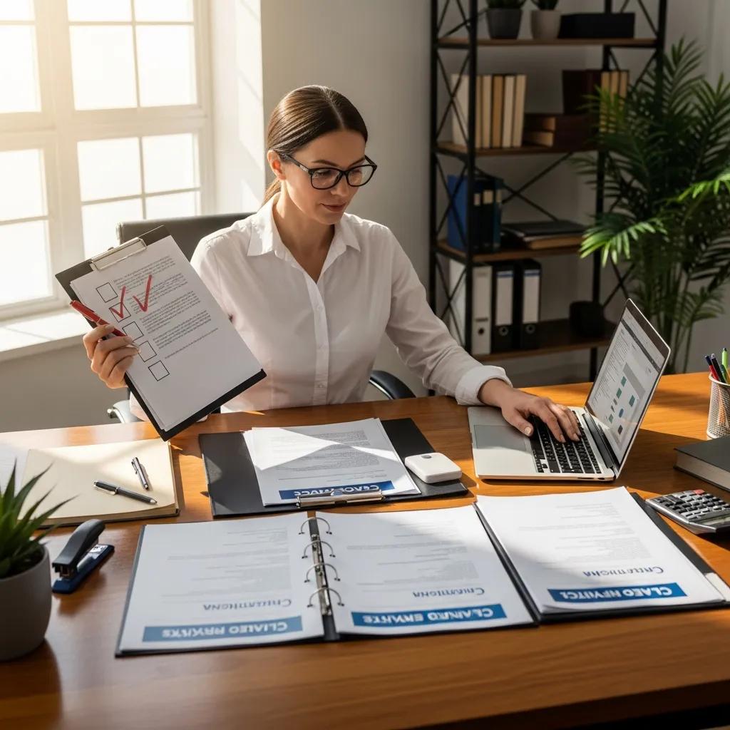Business owner reviewing cleaning proposals with a checklist
