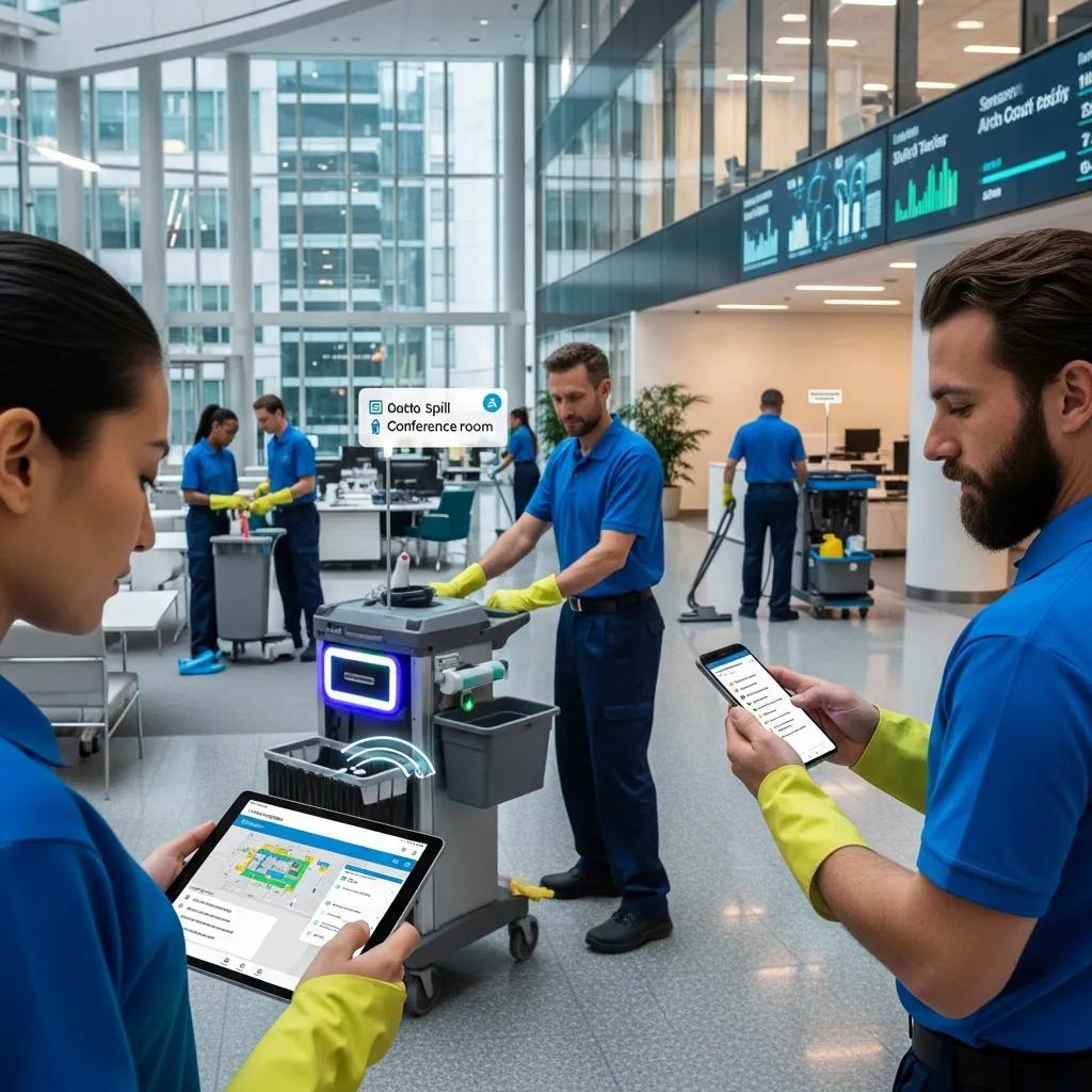 Janitorial staff using mobile devices for data-driven task management