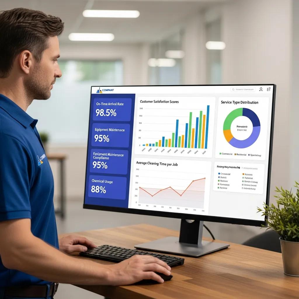 Digital dashboard displaying cleaning performance KPIs for a facility