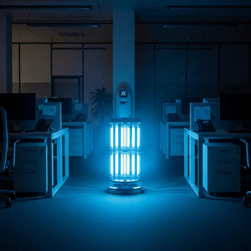 Disinfecting robot using UV-C light in an empty office