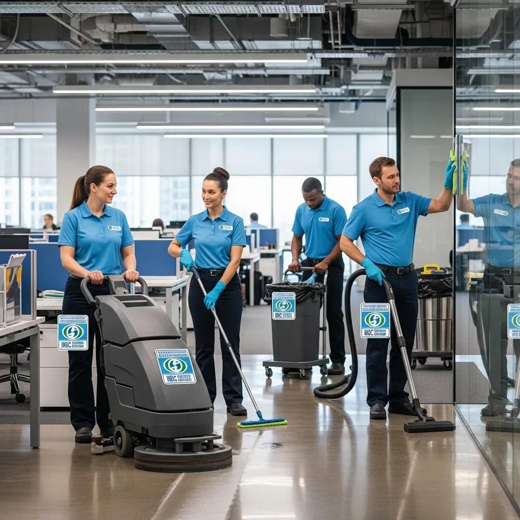 Professional cleaning team demonstrating industry certifications in a commercial space