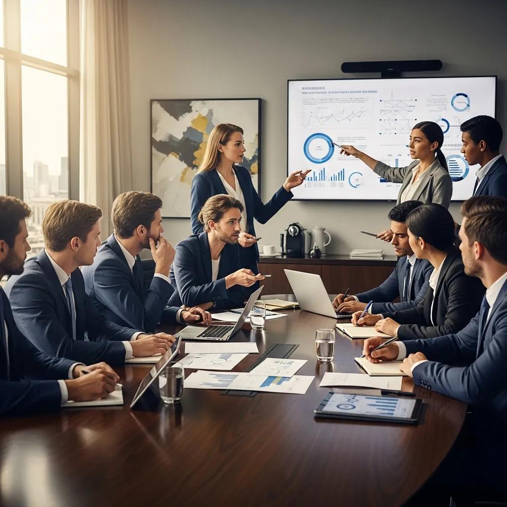 Business professionals negotiating a commercial cleaning contract in a conference room