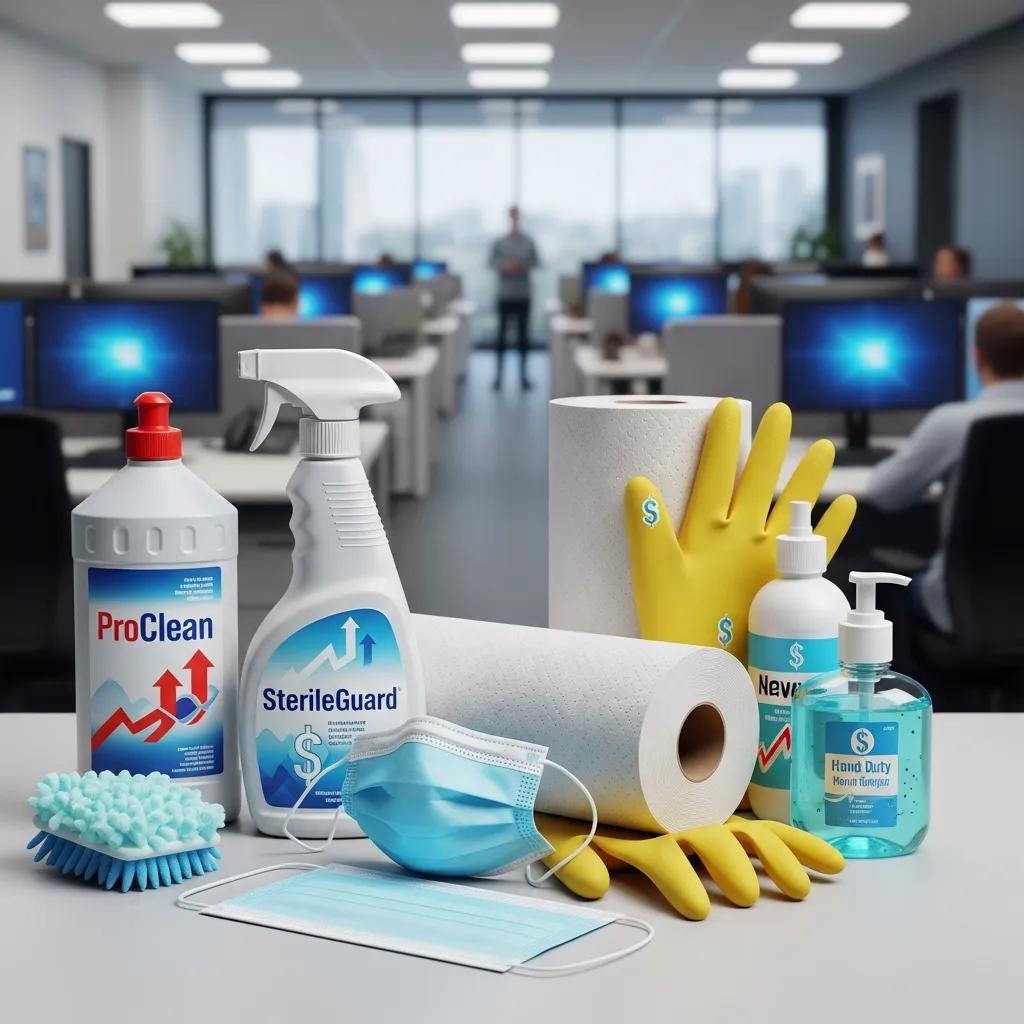 Cleaning supplies and equipment illustrating rising costs