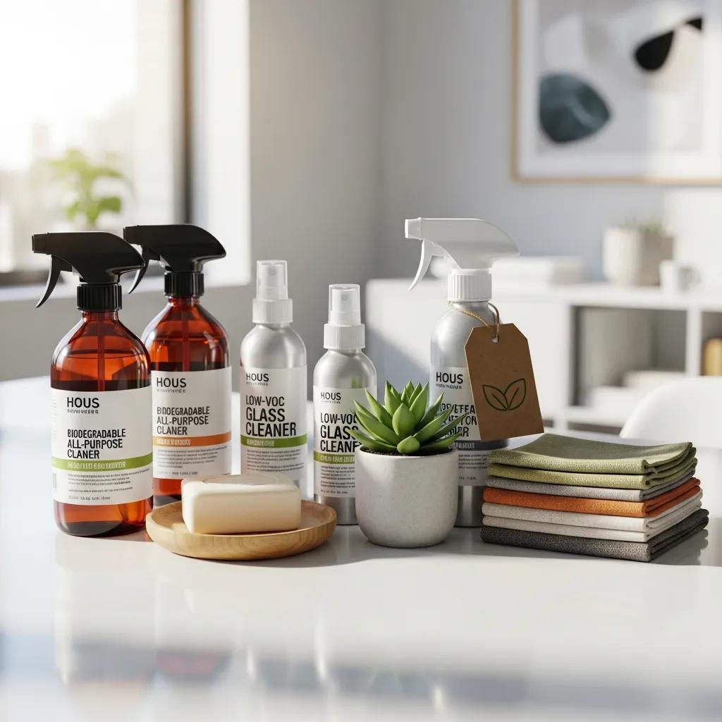Eco‑friendly cleaning products and natural elements highlighting sustainability