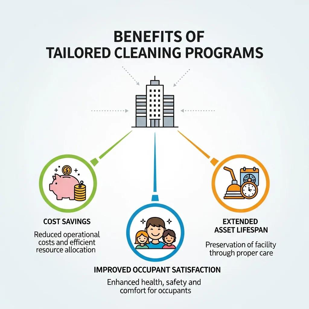 Graphic showing the benefits of customized cleaning programs for facility managers
