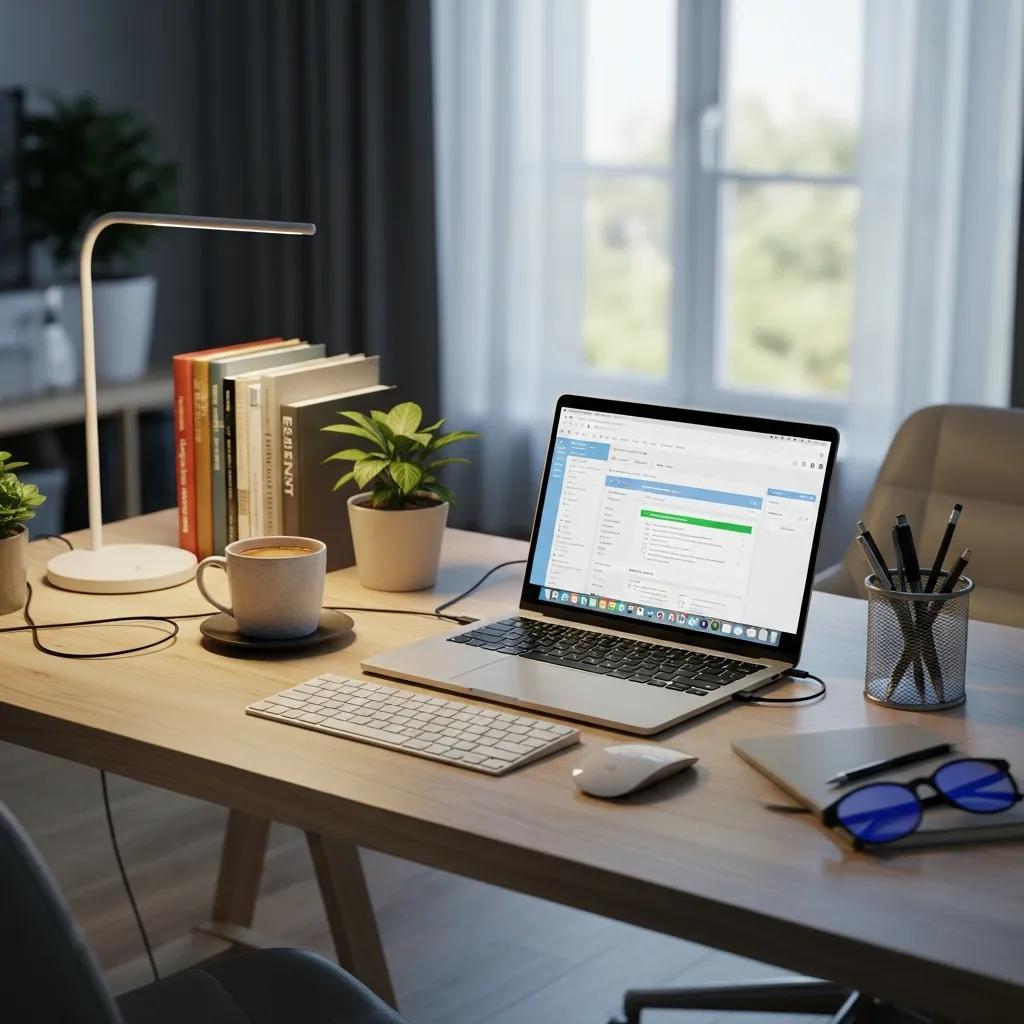 Neat, organized desk area illustrating how a clean workspace improves focus and well‑being