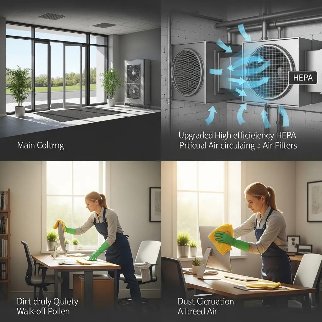 Entryway with walk-off mats and HVAC upgrades to limit pollen in a commercial building
