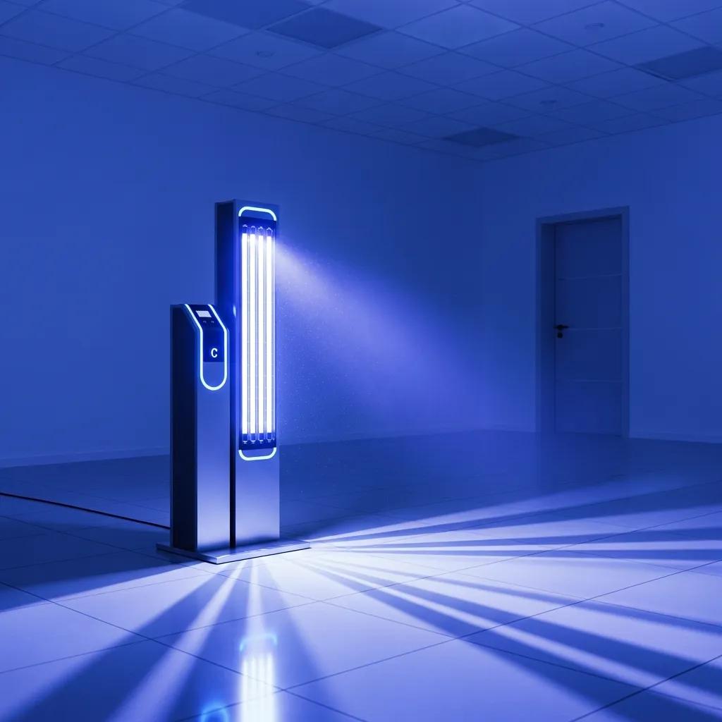 UV‑C disinfection device operating in a vacant room