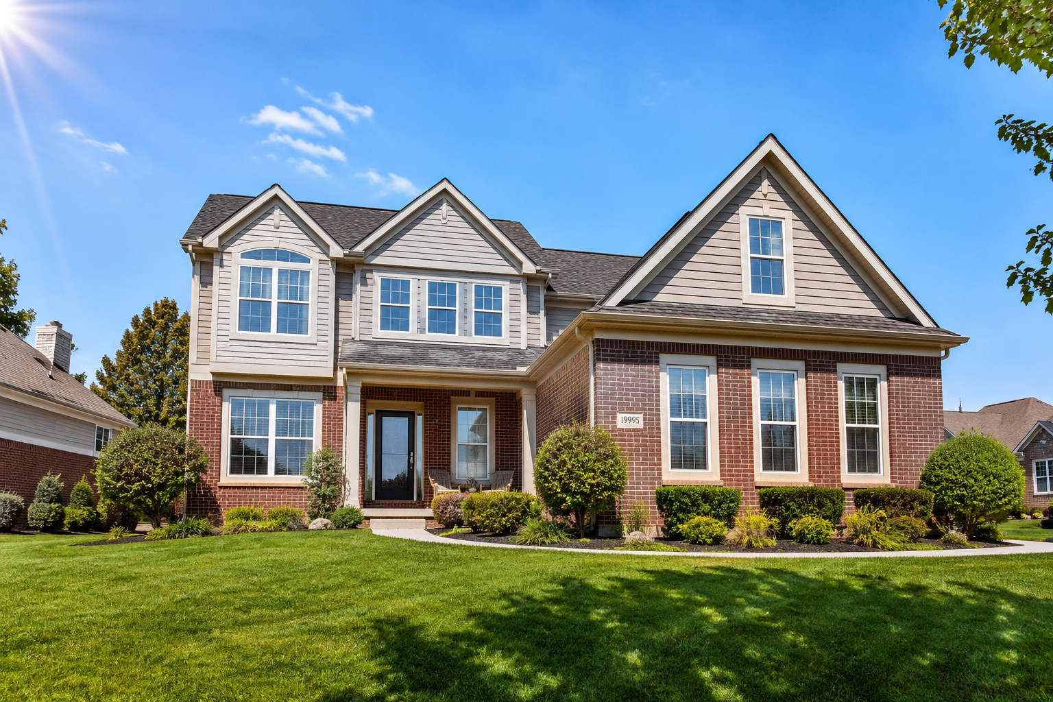 Residential home windows in a Michigan-style neighborhood