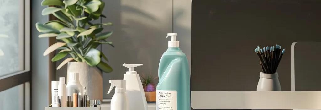 Clean office desk with disinfecting supplies emphasizing the importance of cleanliness for employee health