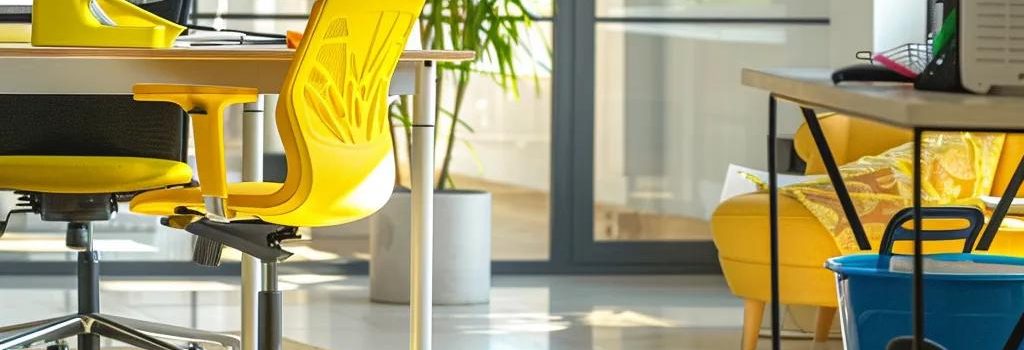 Professional office cleaning service in a bright, organized workspace