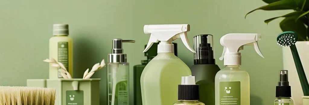 Eco-friendly cleaning products in a sustainable office environment